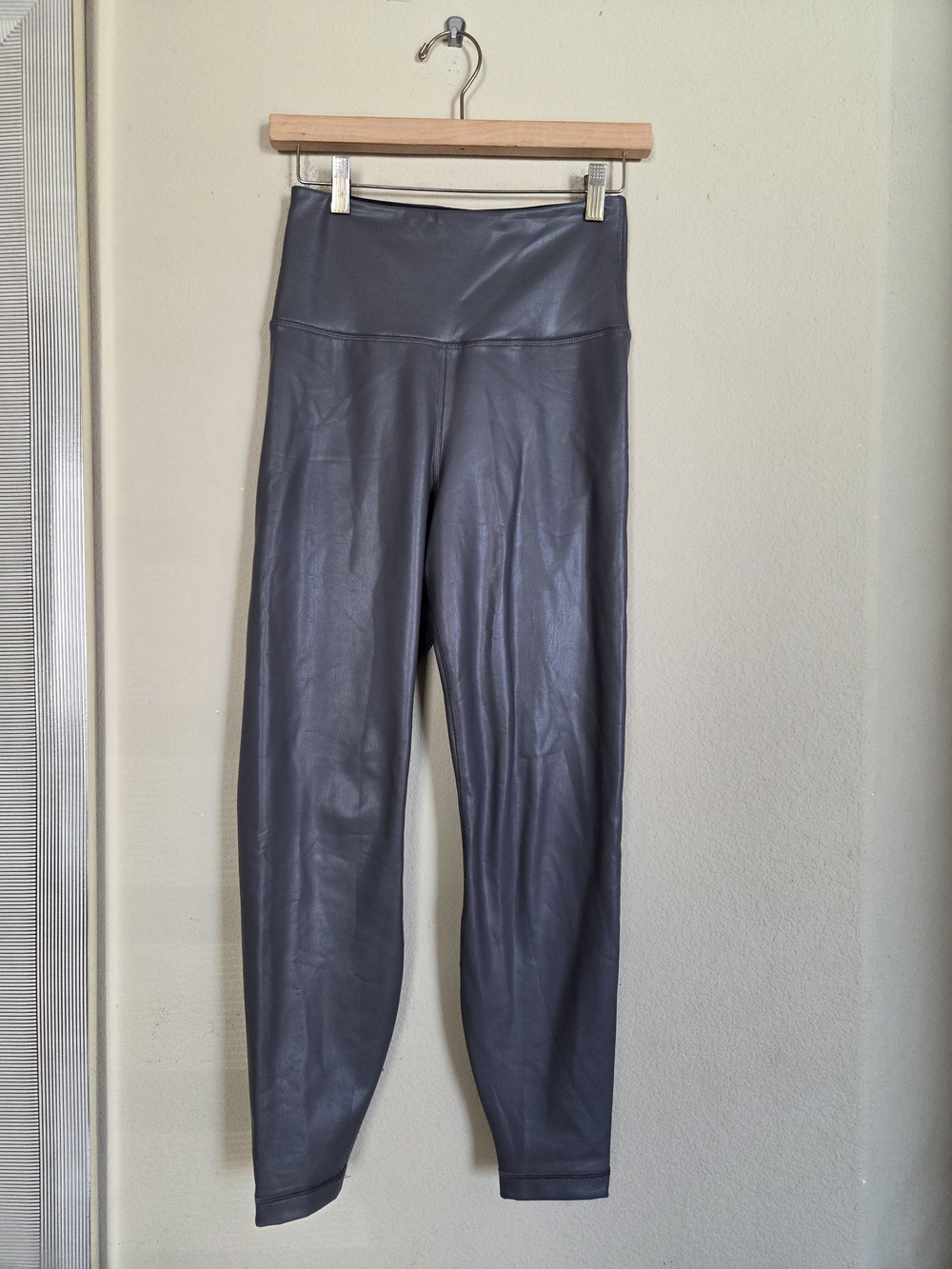 Yogalicious High-Waist Faux Leather Leggings - Gray